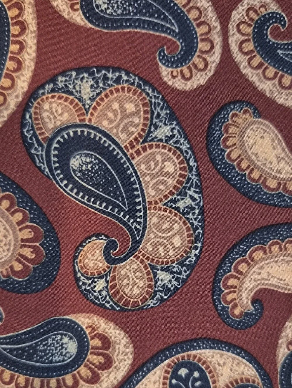Vintage Burberrys Of London Burgundy Paisley Silk Tie with Navy and Cream Accent
